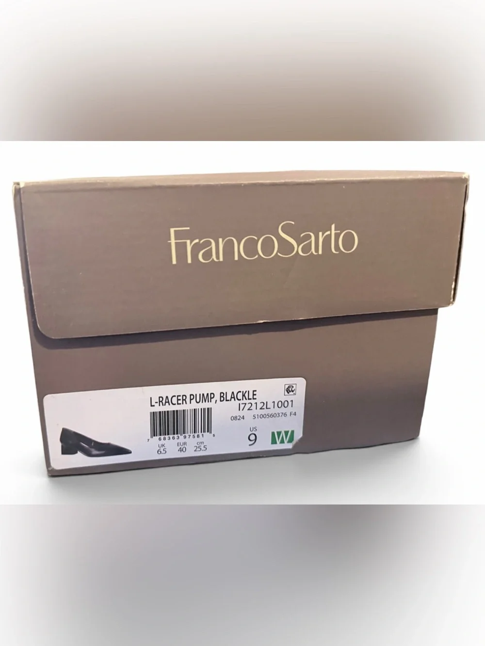 Franco Sarto L-Racer Pump Black Leather Size 9W Wide Block Heel NIB